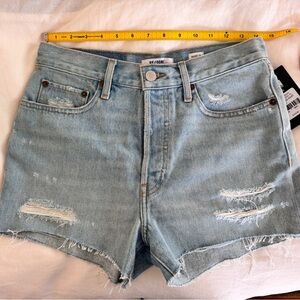 Re/Done Light Blue Distressed Jean Shorts
